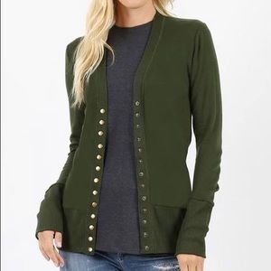 Zenana Snap Button Cardigan, Green, Size Large